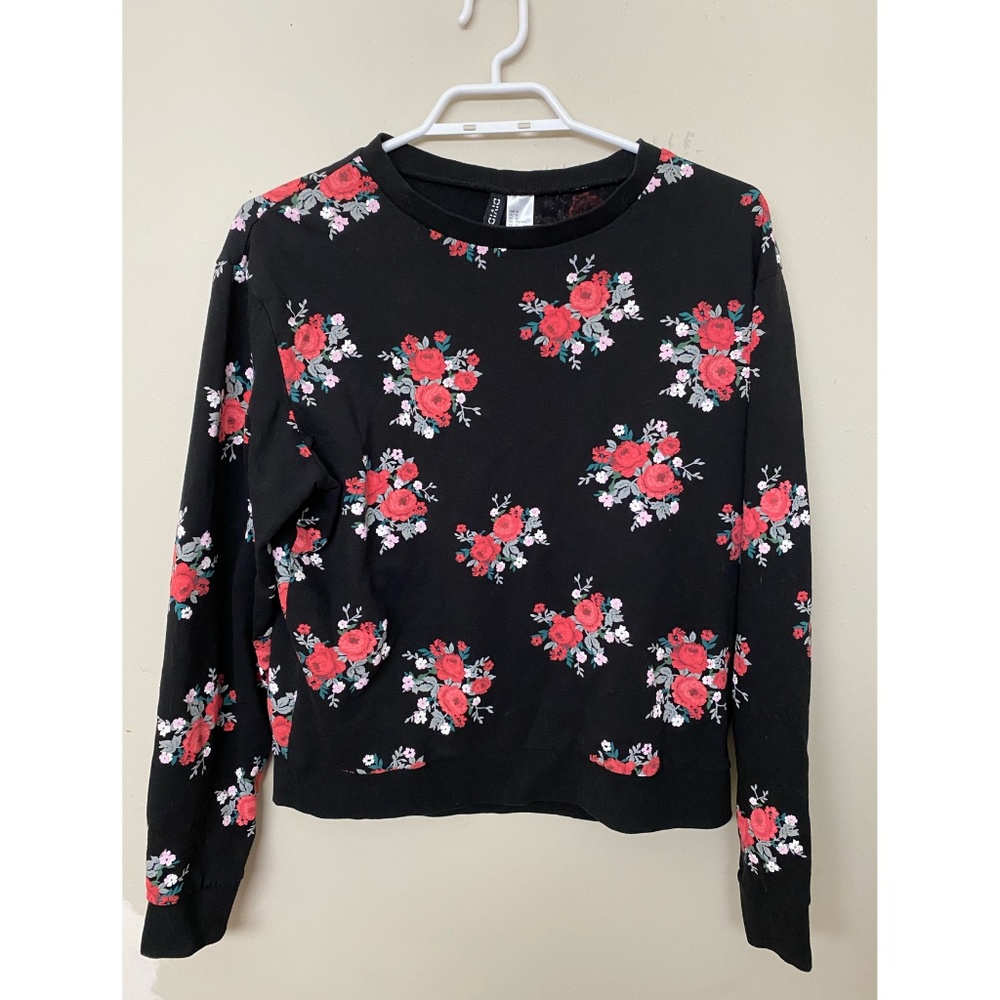 Long Sleeve Rose Print Sweater